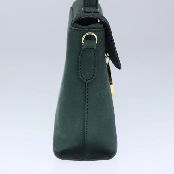 CELINE Hand Bag Leather 2way Green Gold Auth 94979 - Picture 4 of 16